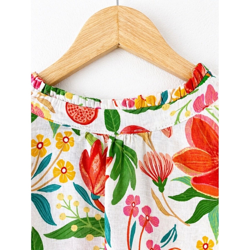 C&C California Floral Fruit Print Blouse Size L Boho Peasant Top Lightweight - Picture 7 of 8